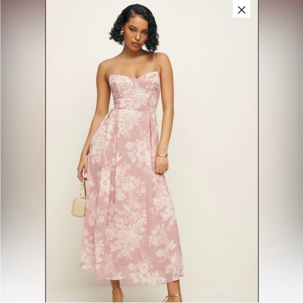 Reformation Blush Pink Floral Maxi Dress with Spaghetti Straps